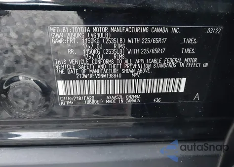 2022 Toyota Rav4 Xle z USA, uszkodzony, nr VIN 2T3W1RFV9NW198840